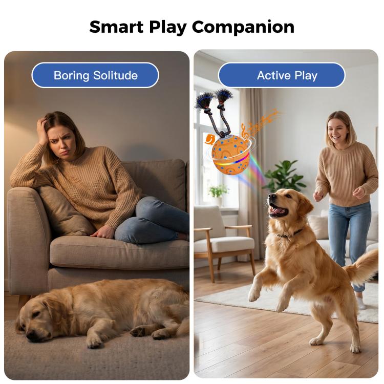 O21 Smart Automatic Pet Toy Ball Dog Training with Light & Sound & Rope