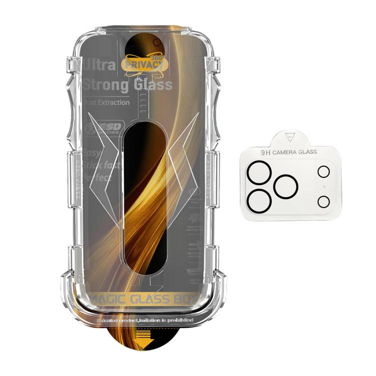 For iPhone 17 Pro 5pcs Easy Install Dust-proof Box 360 Privacy Tempered Glass Film with Lens Film