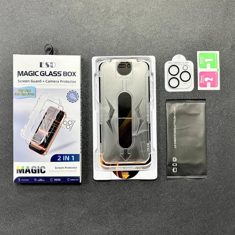 For iPhone 16 Pro 5pcs Easy Install Dust-proof Box 360 Privacy Tempered Glass Film with Lens Film