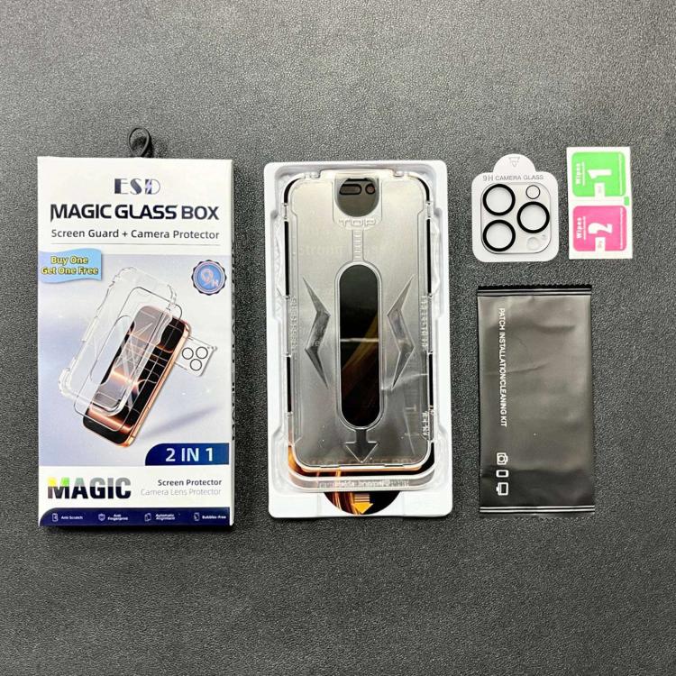 For iPhone 15 Pro Max 5pcs Easy Install Dust-proof Box 360 Privacy Tempered Glass Film with Lens Film