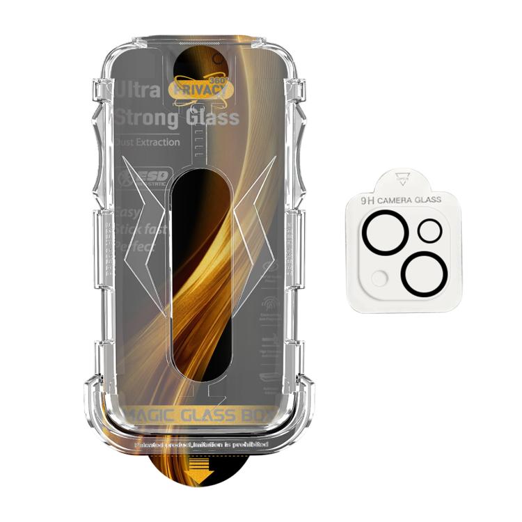 For iPhone 14 Plus 5pcs Easy Install Dust-proof Box 360 Privacy Tempered Glass Film with Lens Film