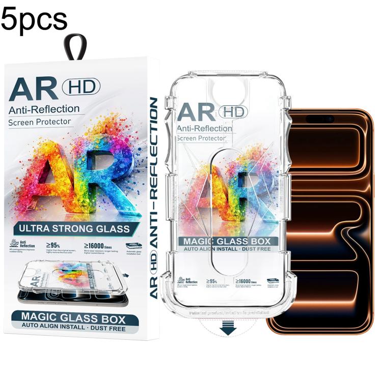 For iPhone 17 Pro 5pcs Easy Install Dust-proof Box AR HD Tempered Glass Film