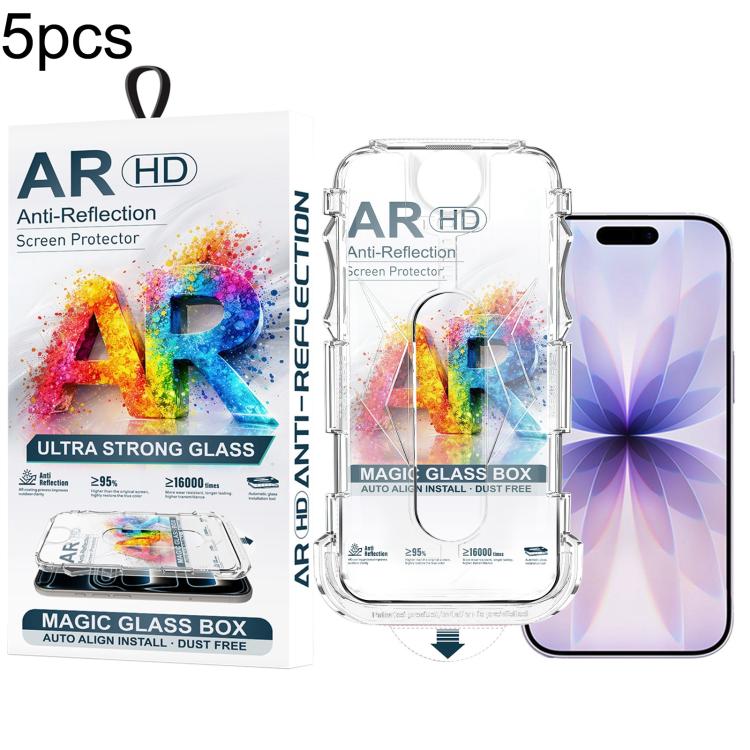 For iPhone 17 / 16 Pro 5pcs Easy Install Dust-proof Box AR HD Tempered Glass Film