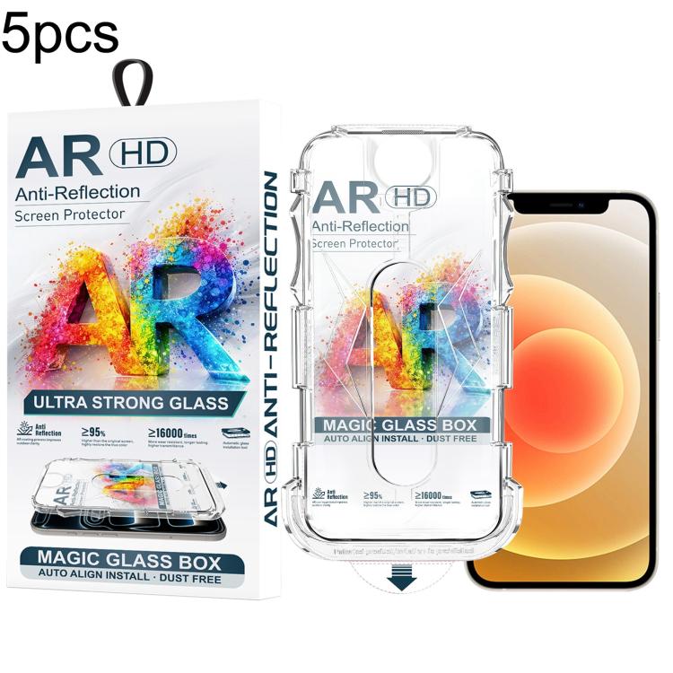 For iPhone 12 / 12 Pro 5pcs Easy Install Dust-proof Box AR HD Tempered Glass Film