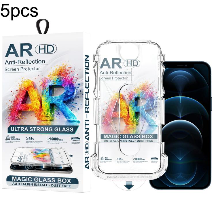 For iPhone 12 Pro Max 5pcs Easy Install Dust-proof Box AR HD Tempered Glass Film
