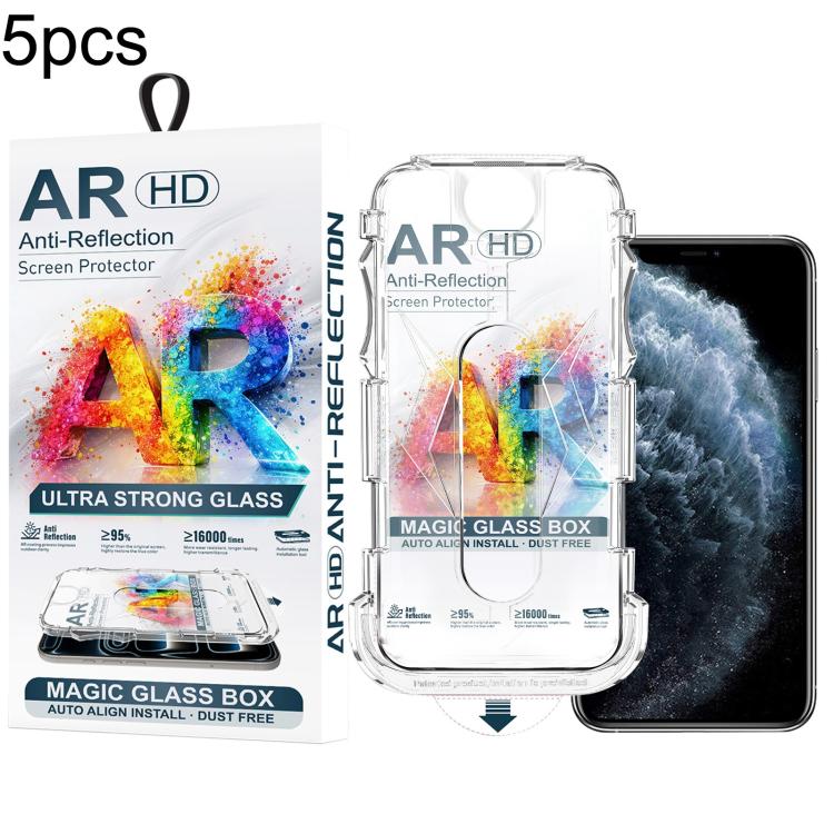 For iPhone 11 Pro Max 5pcs Easy Install Dust-proof Box AR HD Tempered Glass Film