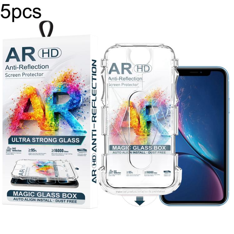 For iPhone 11 / XR 5pcs Easy Install Dust-proof Box AR HD Tempered Glass Film
