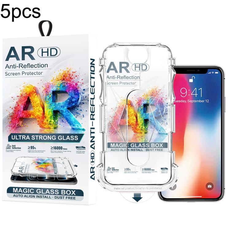 For iPhone X / XS 5pcs Easy Install Dust-proof Box AR HD Tempered Glass Film