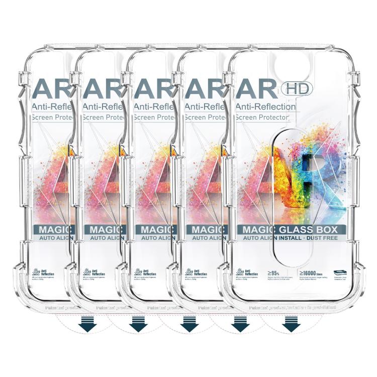 For iPhone 17e / 16e / 14 / 13 Pro 5pcs Easy Install Dust-proof Box AR HD Tempered Glass Film