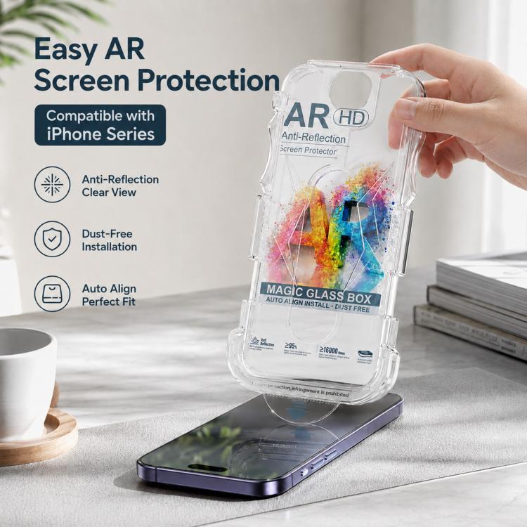 For iPhone 14 Plus / 13 Pro Max 5pcs Easy Install Dust-proof Box AR HD Tempered Glass Film