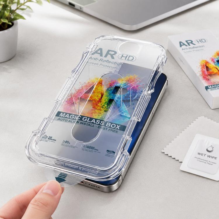 For iPhone 15 Pro 5pcs Easy Install Dust-proof Box AR HD Tempered Glass Film