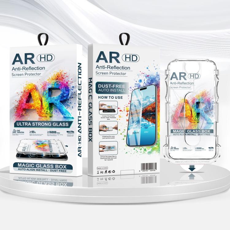 For iPhone 14 Plus / 13 Pro Max 5pcs Easy Install Dust-proof Box AR HD Tempered Glass Film