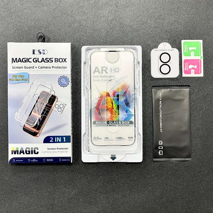 For iPhone 16 Plus 5pcs Easy Install Dust-proof Box AR HD Tempered Glass Film with Lens Film