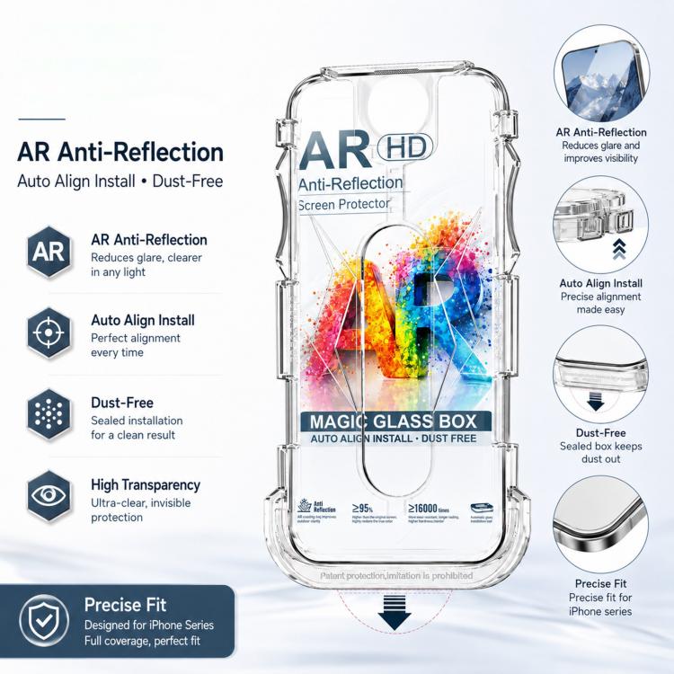For iPhone 12 Pro Max 5pcs Easy Install Dust-proof Box AR HD Tempered Glass Film with Lens Film