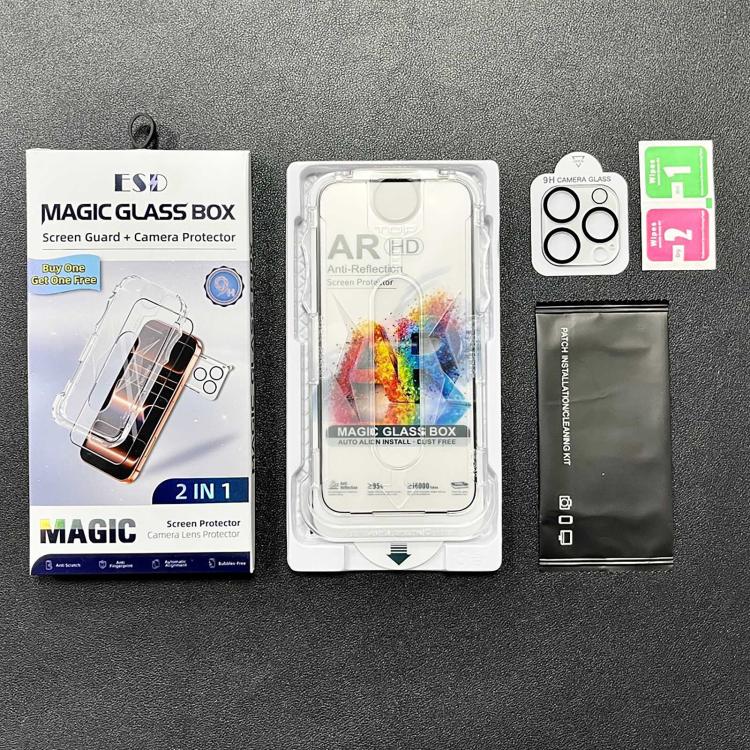 For iPhone 12 Pro 5pcs Easy Install Dust-proof Box AR HD Tempered Glass Film with Lens Film