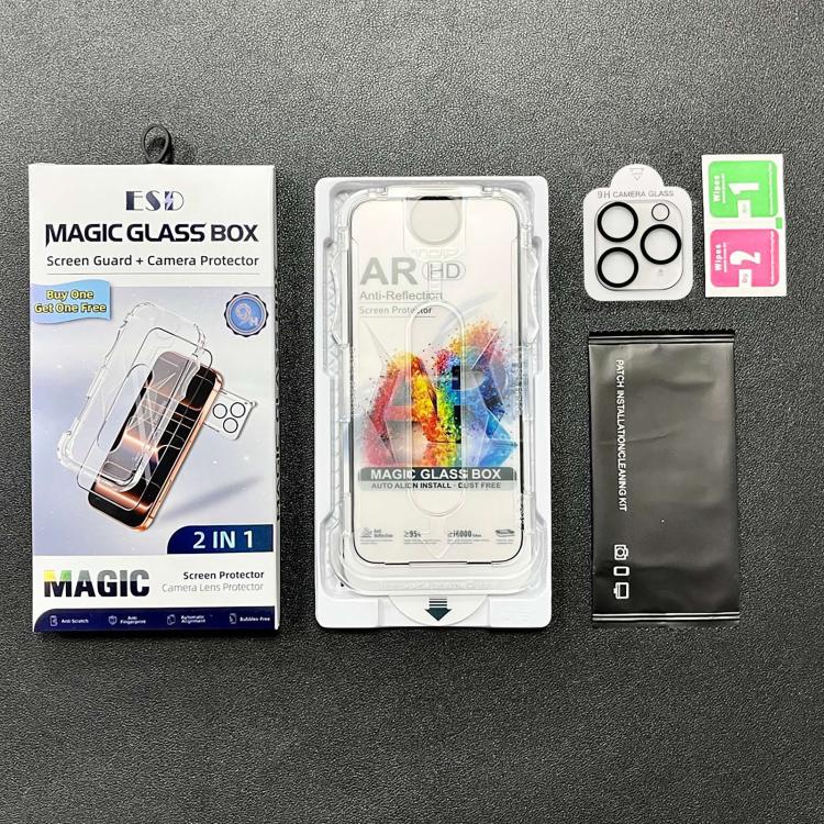 For iPhone 11 Pro 5pcs Easy Install Dust-proof Box AR HD Tempered Glass Film with Lens Film