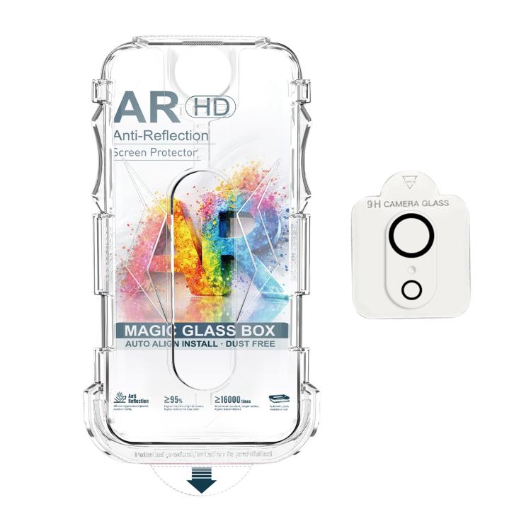 For iPhone XR 5pcs Easy Install Dust-proof Box AR HD Tempered Glass Film with Lens Film