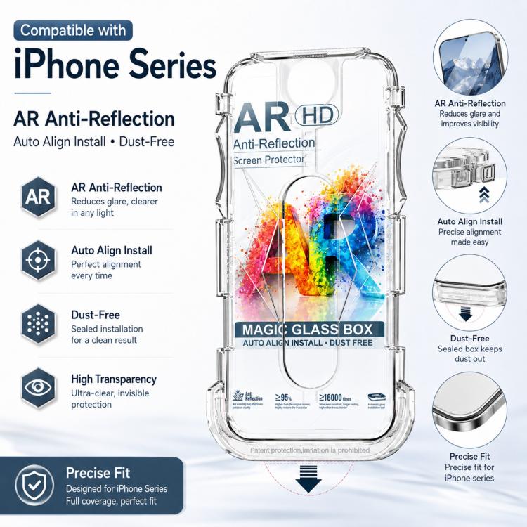For iPhone XS Max 5pcs Easy Install Dust-proof Box AR HD Tempered Glass Film with Lens Film