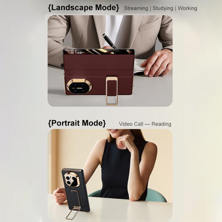 For Huawei Mate X7 Rotating Wristband Holder View Window Genuine Leather Phone Case