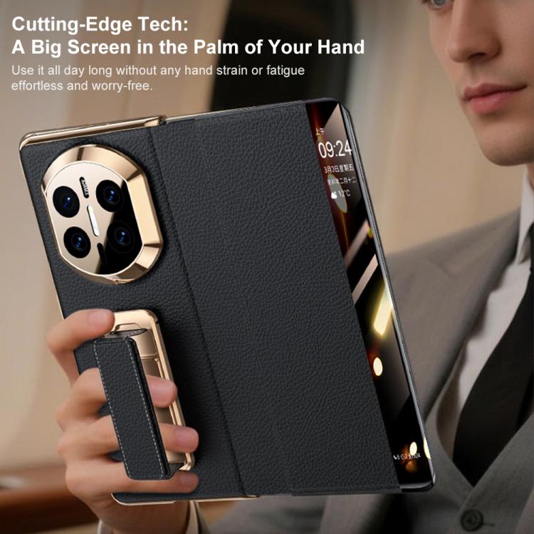 For Huawei Mate X7 Rotating Wristband Holder View Window Genuine Leather Phone Case