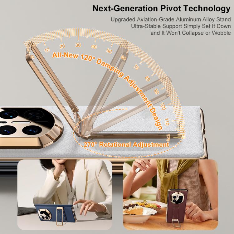 For Huawei Mate X7 Rotating Wristband Holder View Window Genuine Leather Phone Case