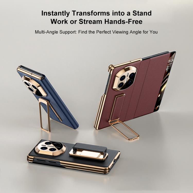 For Huawei Mate X7 Rotating Wristband Holder View Window Genuine Leather Phone Case