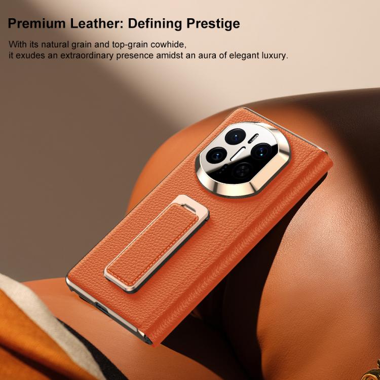 For Huawei Mate X7 Rotating Wristband Holder View Window Genuine Leather Phone Case