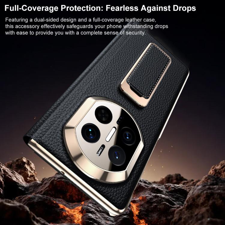 For Huawei Mate X7 Rotating Wristband Holder View Window Genuine Leather Phone Case
