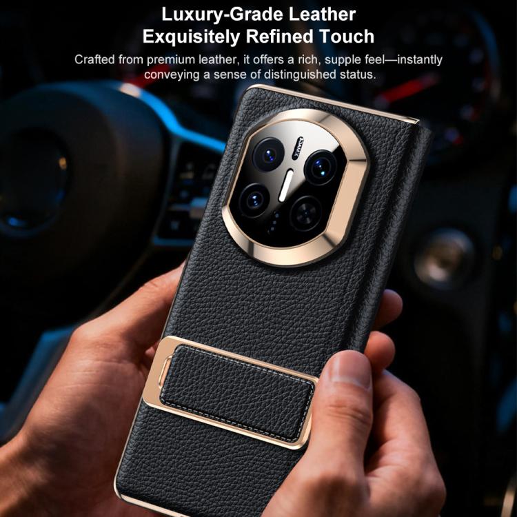 For Huawei Mate X7 Rotating Wristband Holder View Window Genuine Leather Phone Case