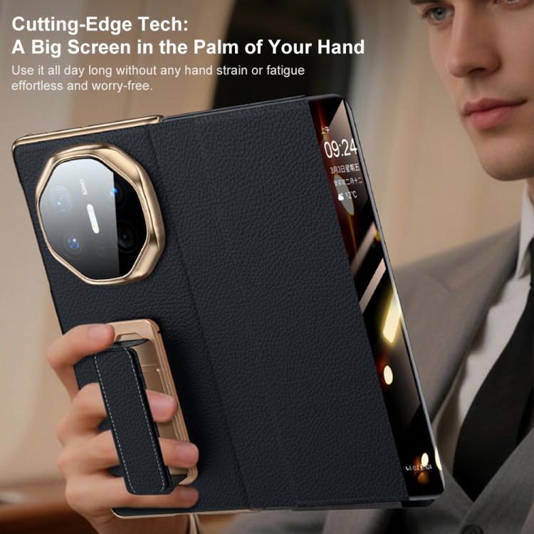 For Huawei Mate X6 Rotating Wristband Holder View Window Genuine Leather Phone Case