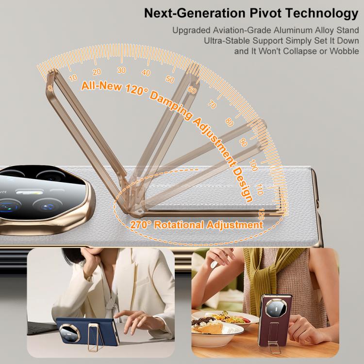 For Huawei Mate X6 Rotating Wristband Holder View Window Genuine Leather Phone Case
