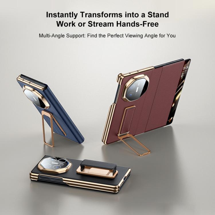For Huawei Mate X6 Rotating Wristband Holder View Window Genuine Leather Phone Case