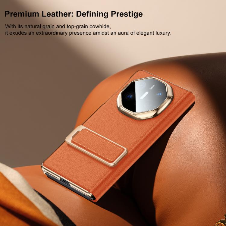 For Huawei Mate X6 Rotating Wristband Holder View Window Genuine Leather Phone Case