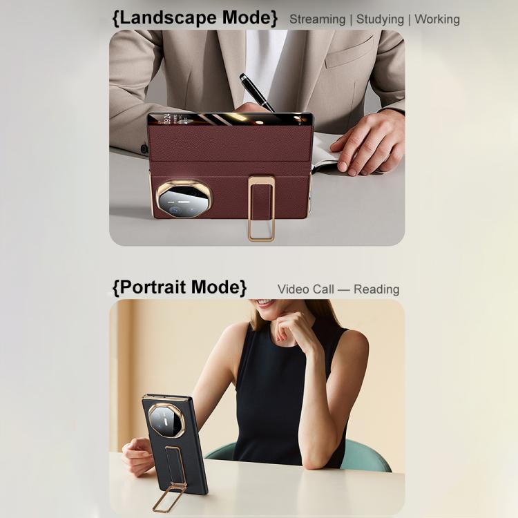 For Huawei Mate X6 Rotating Wristband Holder View Window Genuine Leather Phone Case