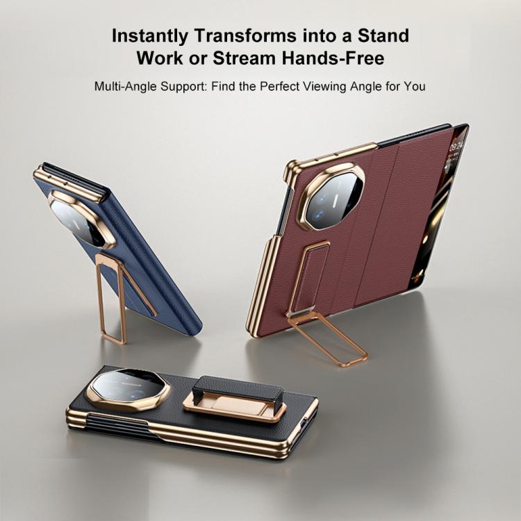 For Huawei Mate X5 Rotating Wristband Holder View Window Genuine Leather Phone Case