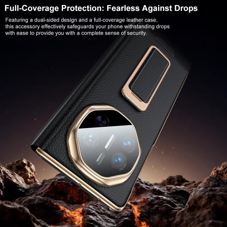 For Huawei Mate X5 Rotating Wristband Holder View Window Genuine Leather Phone Case