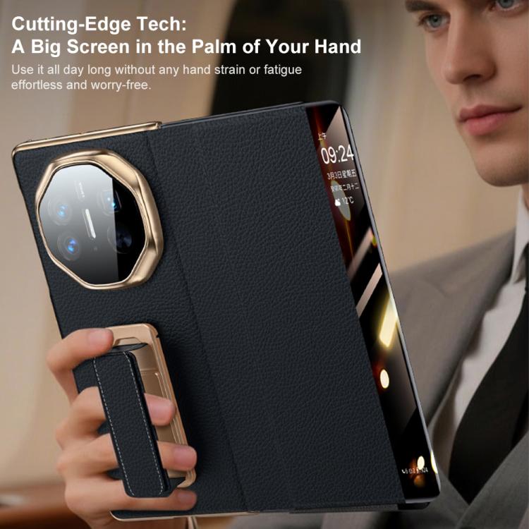 For Huawei Mate X5 Rotating Wristband Holder View Window Genuine Leather Phone Case