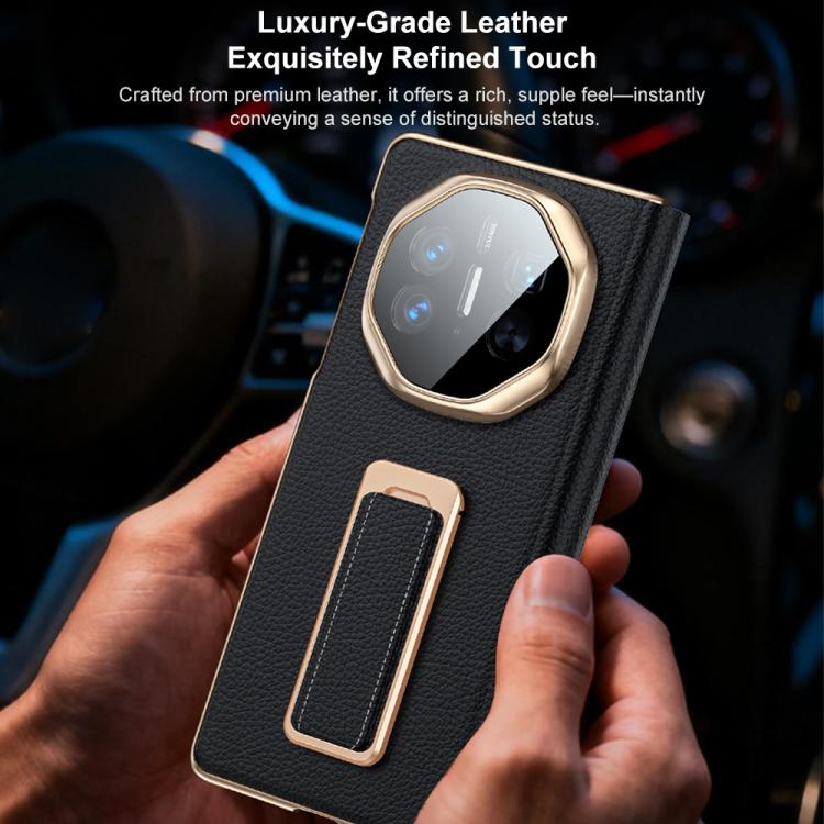 For Huawei Mate X5 Rotating Wristband Holder View Window Genuine Leather Phone Case