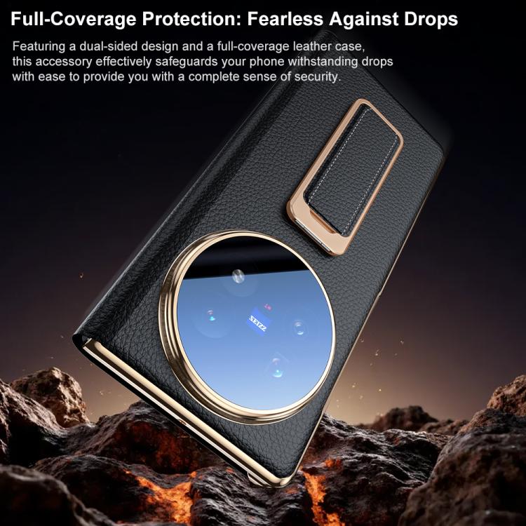 For vivo X Fold5 Rotating Wristband Holder View Window Genuine Leather Phone Case
