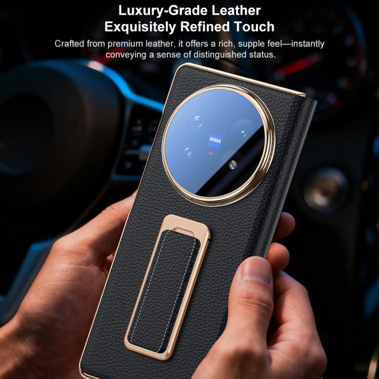 For vivo X Fold5 Rotating Wristband Holder View Window Genuine Leather Phone Case