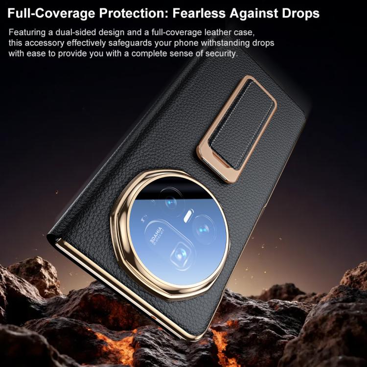 For Honor Magic V5 Rotating Wristband Holder View Window Genuine Leather Phone Case