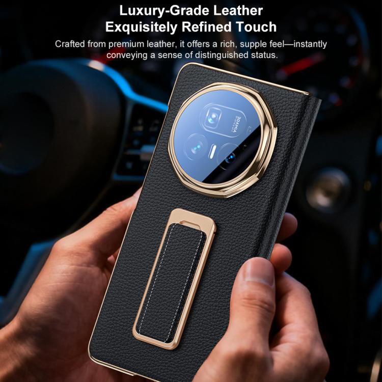 For Honor Magic V5 Rotating Wristband Holder View Window Genuine Leather Phone Case