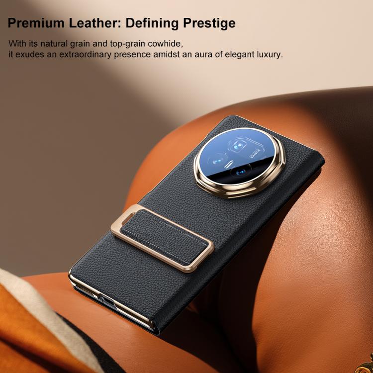 For Honor Magic V5 Rotating Wristband Holder View Window Genuine Leather Phone Case