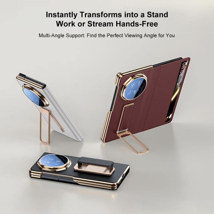 For Honor Magic V5 Rotating Wristband Holder View Window Genuine Leather Phone Case