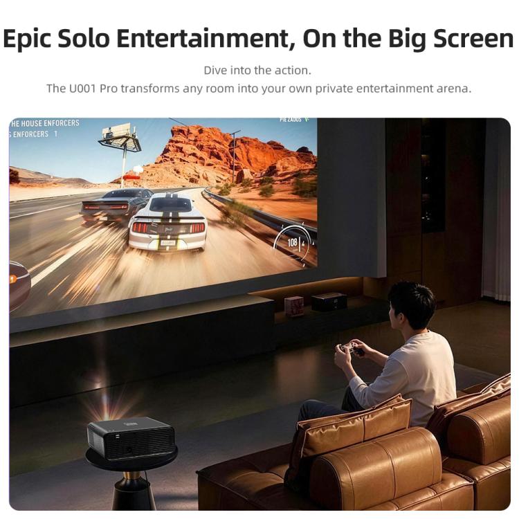 AUN U001 Pro 1080P 2050ANSI For Google TV Android 14 OS Smart Projector, Plug:US Plug - Black