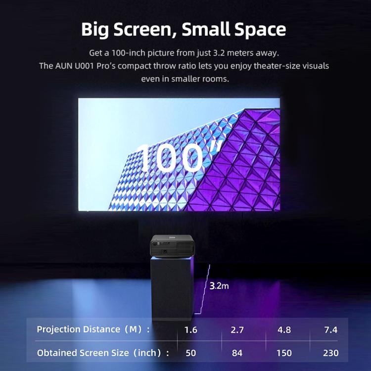 AUN U001 Pro 1080P 2050ANSI For Google TV Android 14 OS Smart Projector, Plug:US Plug - Black