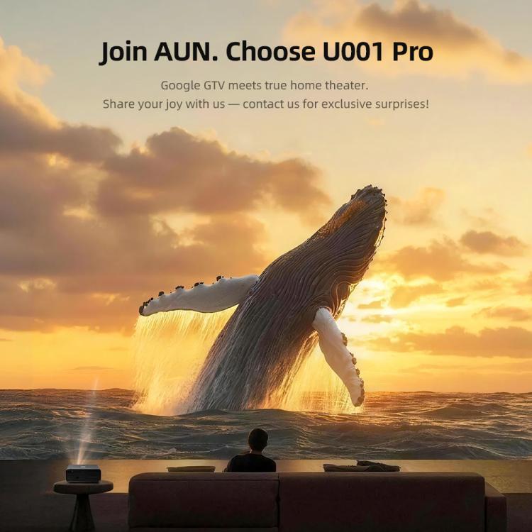 AUN U001 Pro 1080P 2050ANSI For Google TV Android 14 OS Smart Projector, Plug:AU Plug - Black