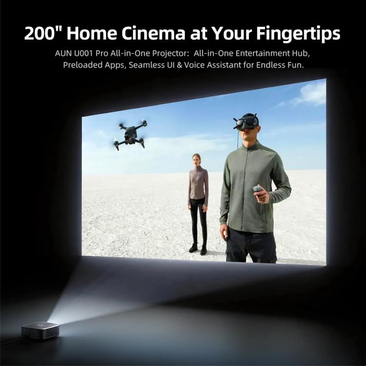 AUN U001 Pro 1080P 2050ANSI For Google TV Android 14 OS Smart Projector, Plug:US Plug - Black