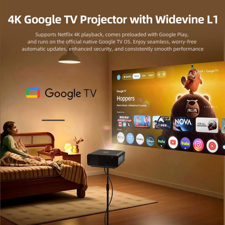AUN U001 Pro 1080P 2050ANSI For Google TV Android 14 OS Smart Projector, Plug:AU Plug - Black
