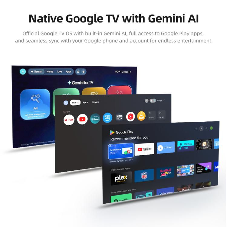 AUN U001 Pro 1080P 2050ANSI For Google TV Android 14 OS Smart Projector, Plug:EU Plug - Black